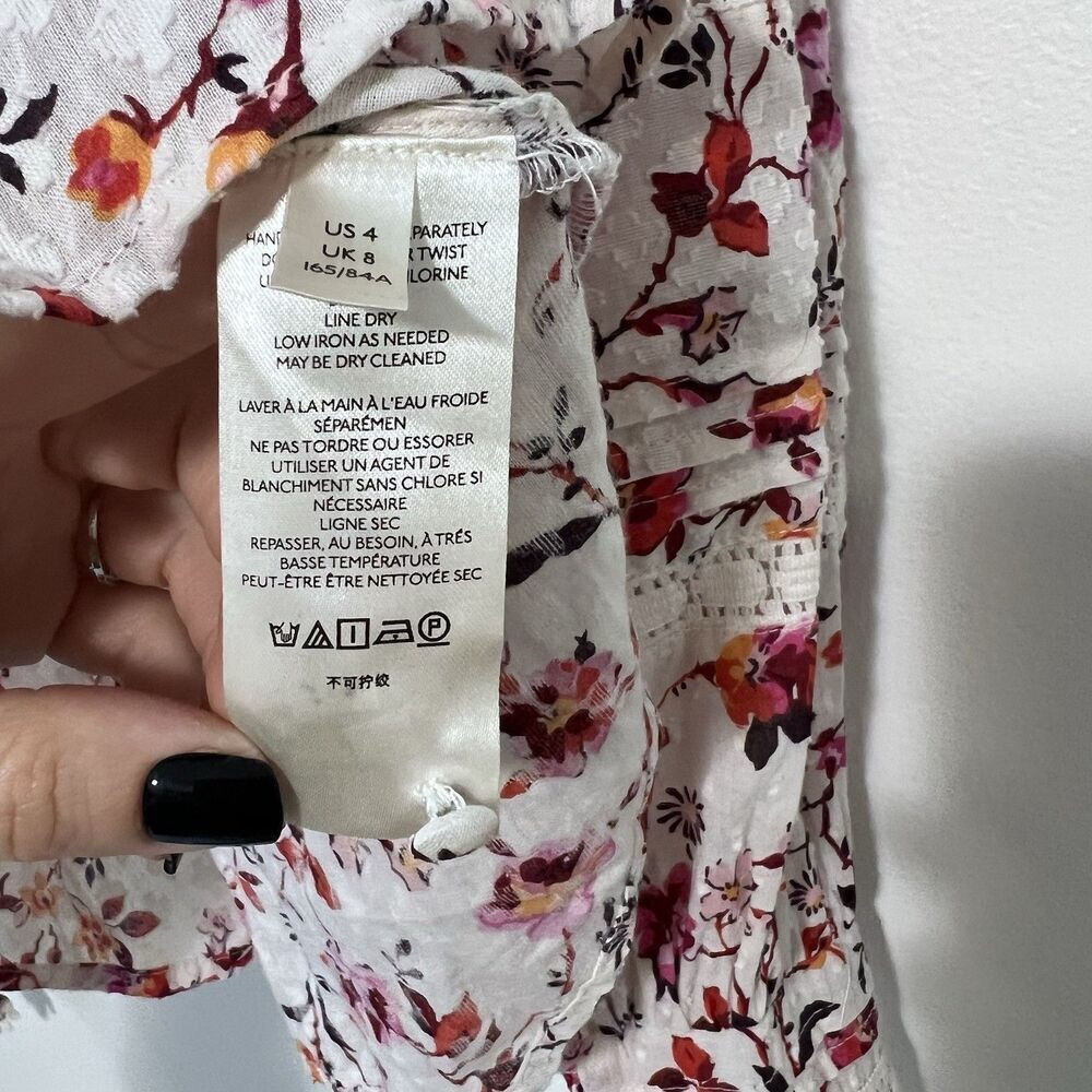 Anthropologie Puff Sleeve Floral Lace Trim Buttondown Blouse Top Size 4 Cottage - Picture 9 of 12